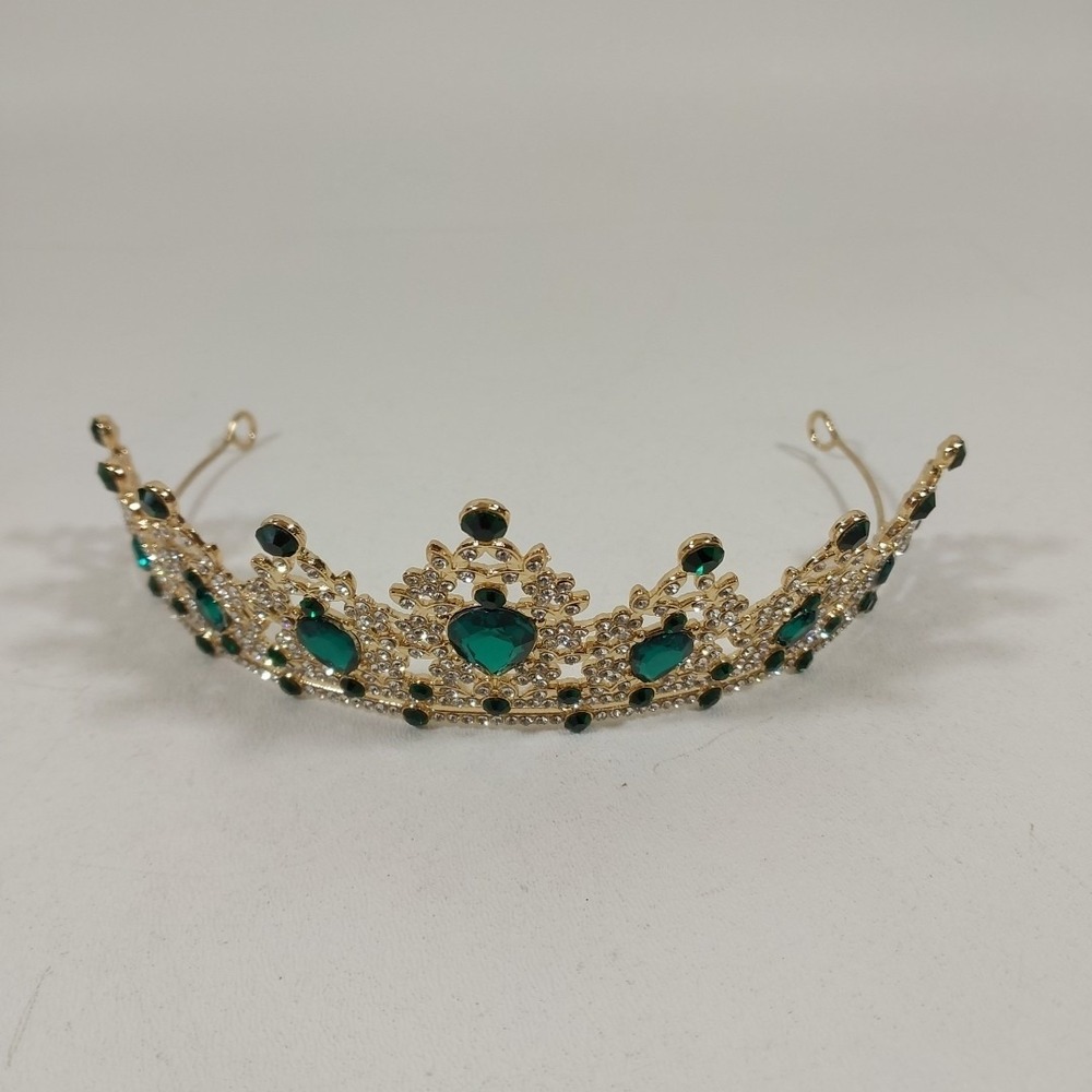 Tiara Faux Emerald Green, Diamond Crown gold bronze